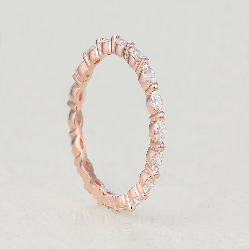 1.44 CT Marquise Shaped Moissanite Full Eternity Wedding Band 2 1.44 CT Marquise Shaped Moissanite Full Eternity Wedding Band 2