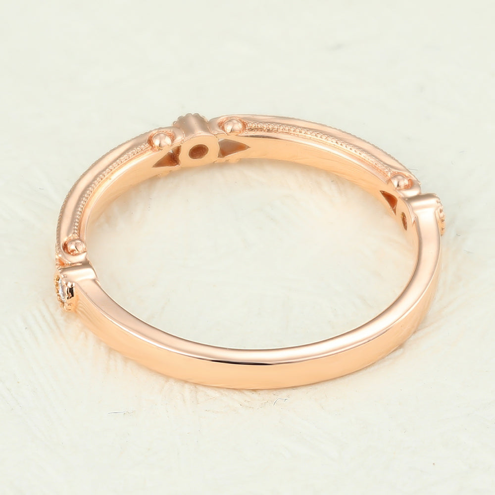 0.15 CT Round Shaped Moissanite Vintage Wedding Band 4 0.15 CT Round Shaped Moissanite Vintage Wedding Band 4