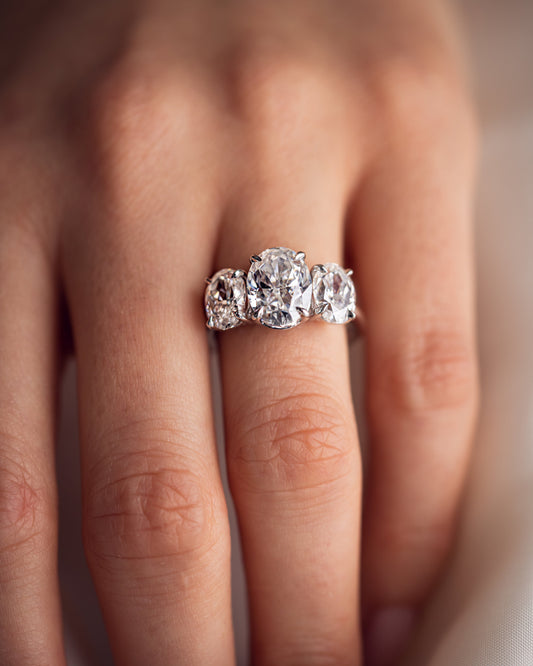 3.0 CT Oval Cut Three Stone Lab Grown Diamond Engagement Ring