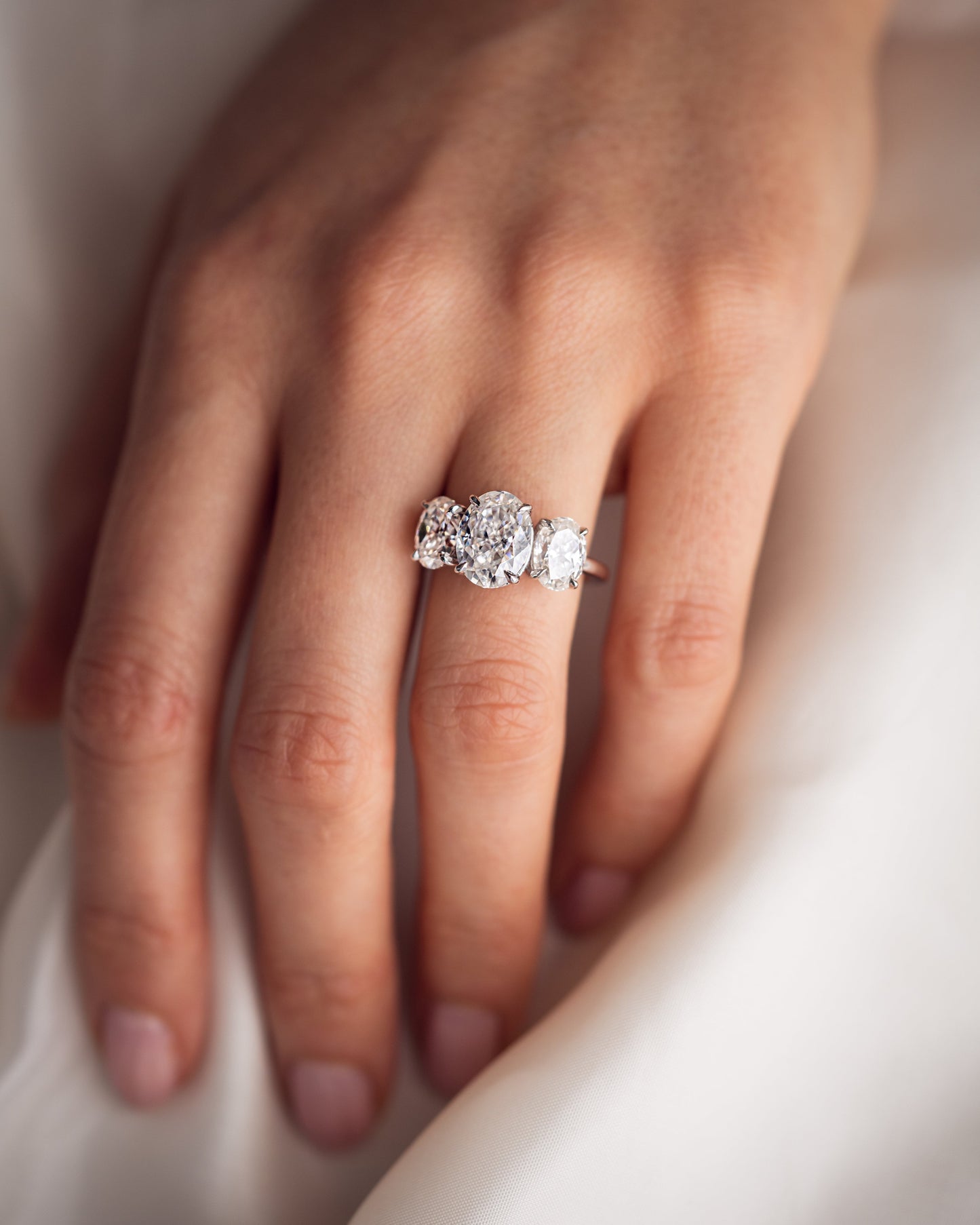 3.0 CT Oval Cut Three Stone Lab Grown Diamond Engagement Ring