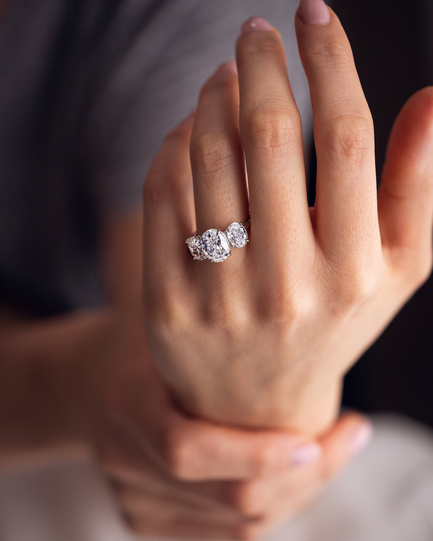 3.0 CT Oval Cut Three Stone Lab Grown Diamond Engagement Ring