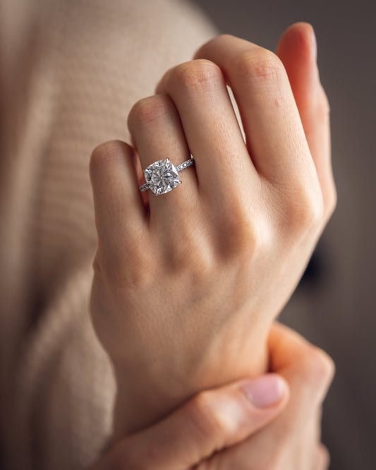 4.18 CT Cushion Cut Pave Setting Lab Grown Diamond Engagement Ring