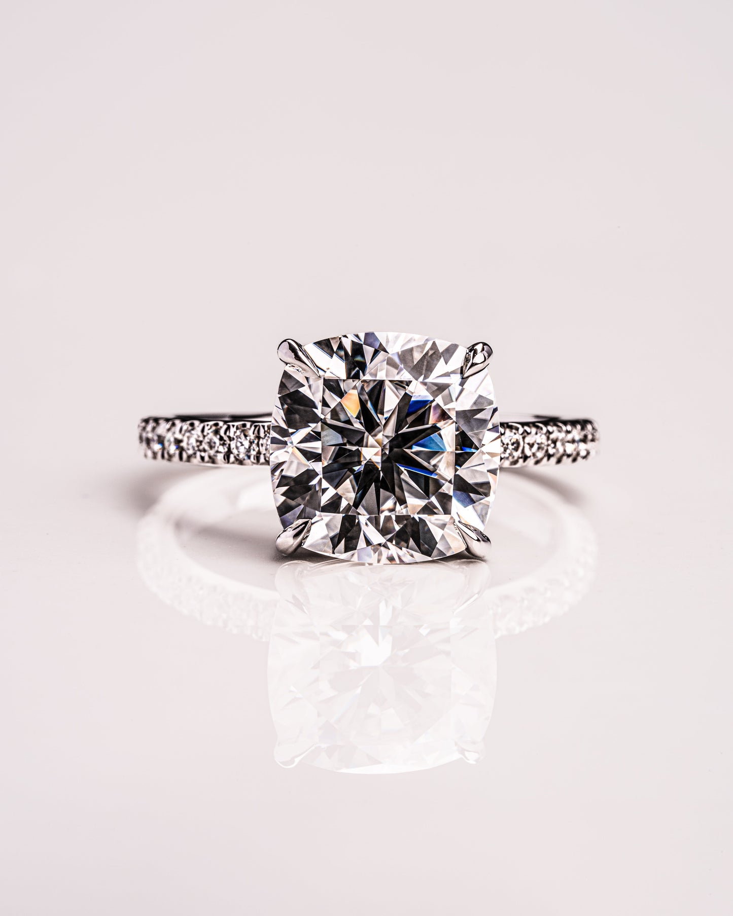 4.18 CT Cushion Cut Pave Setting Lab Grown Diamond Engagement Ring