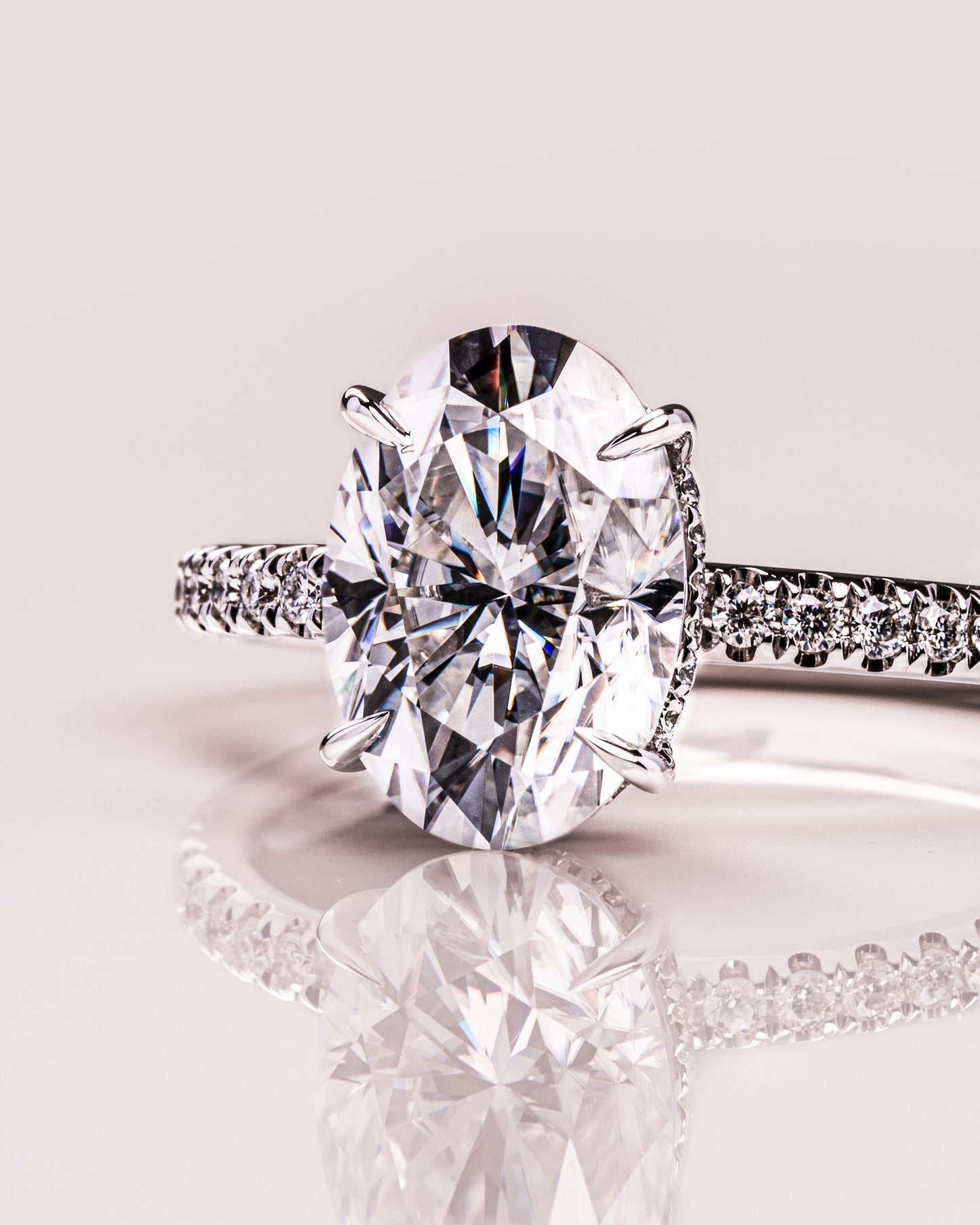 2.72 CT Oval Cut Solitaire Hidden Halo/Pave Setting Lab Grown Diamond Engagement Ring