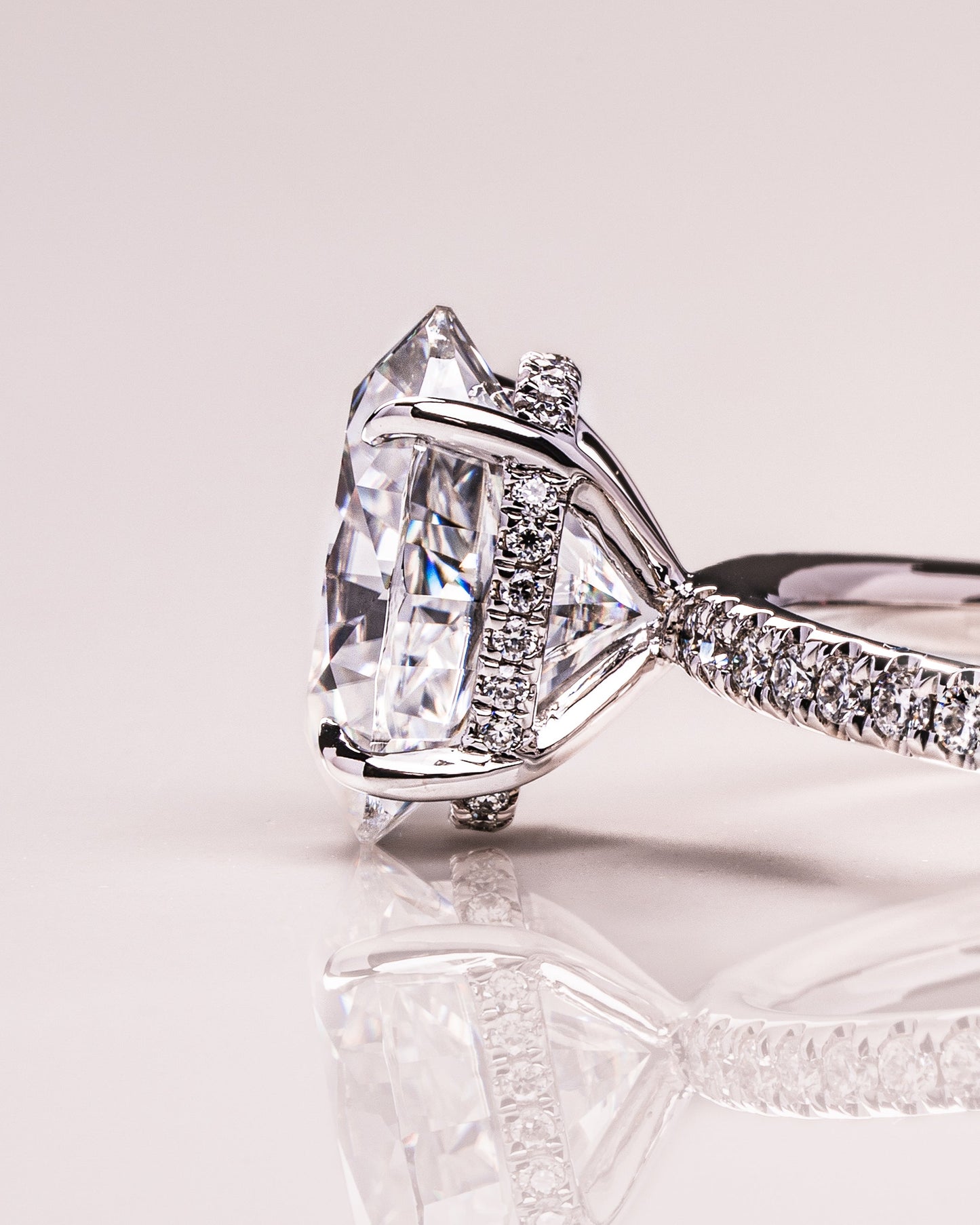 2.72 CT Oval Cut Solitaire Hidden Halo/Pave Setting Lab Grown Diamond Engagement Ring