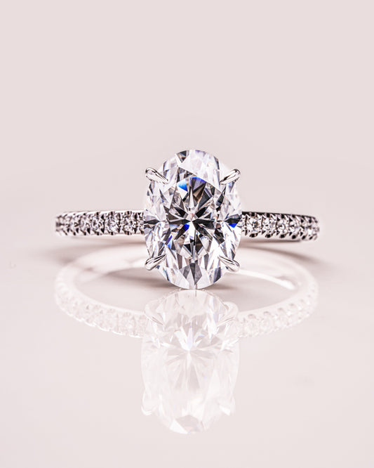 2.72 CT Oval Cut Solitaire Hidden Halo/Pave Setting Lab Grown Diamond Engagement Ring