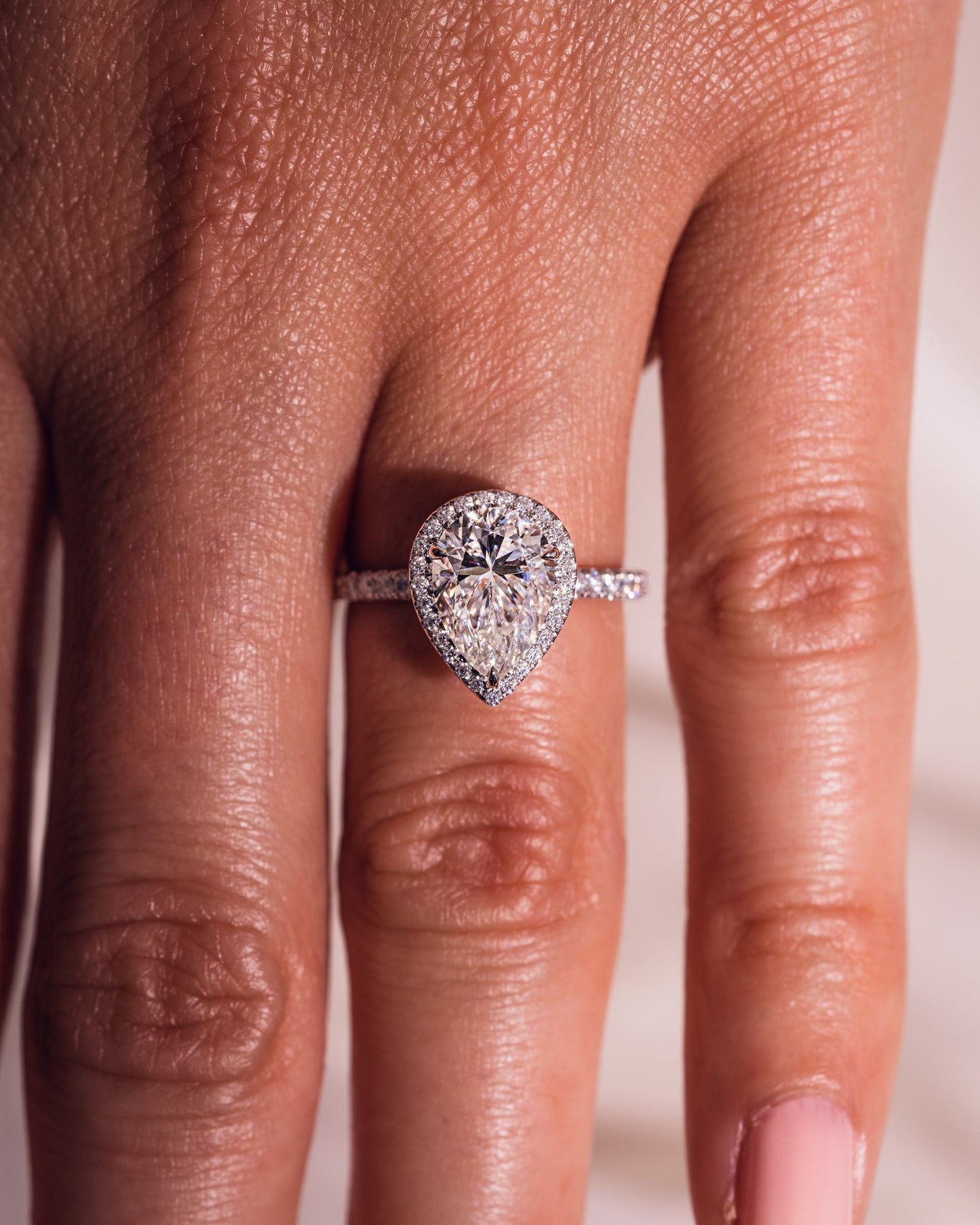 1.93 CT Pear Halo Pave Lab Grown Diamond Engagement Ring