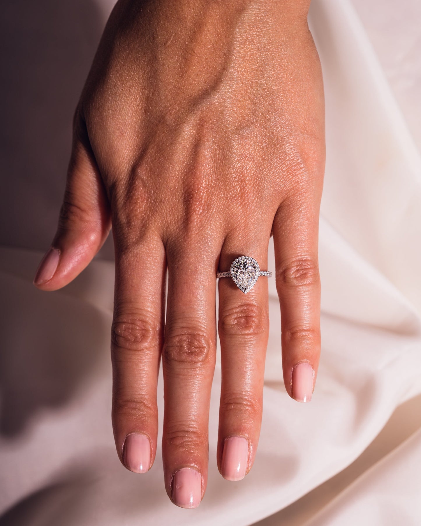 1.93 CT Pear Halo Pave Lab Grown Diamond Engagement Ring