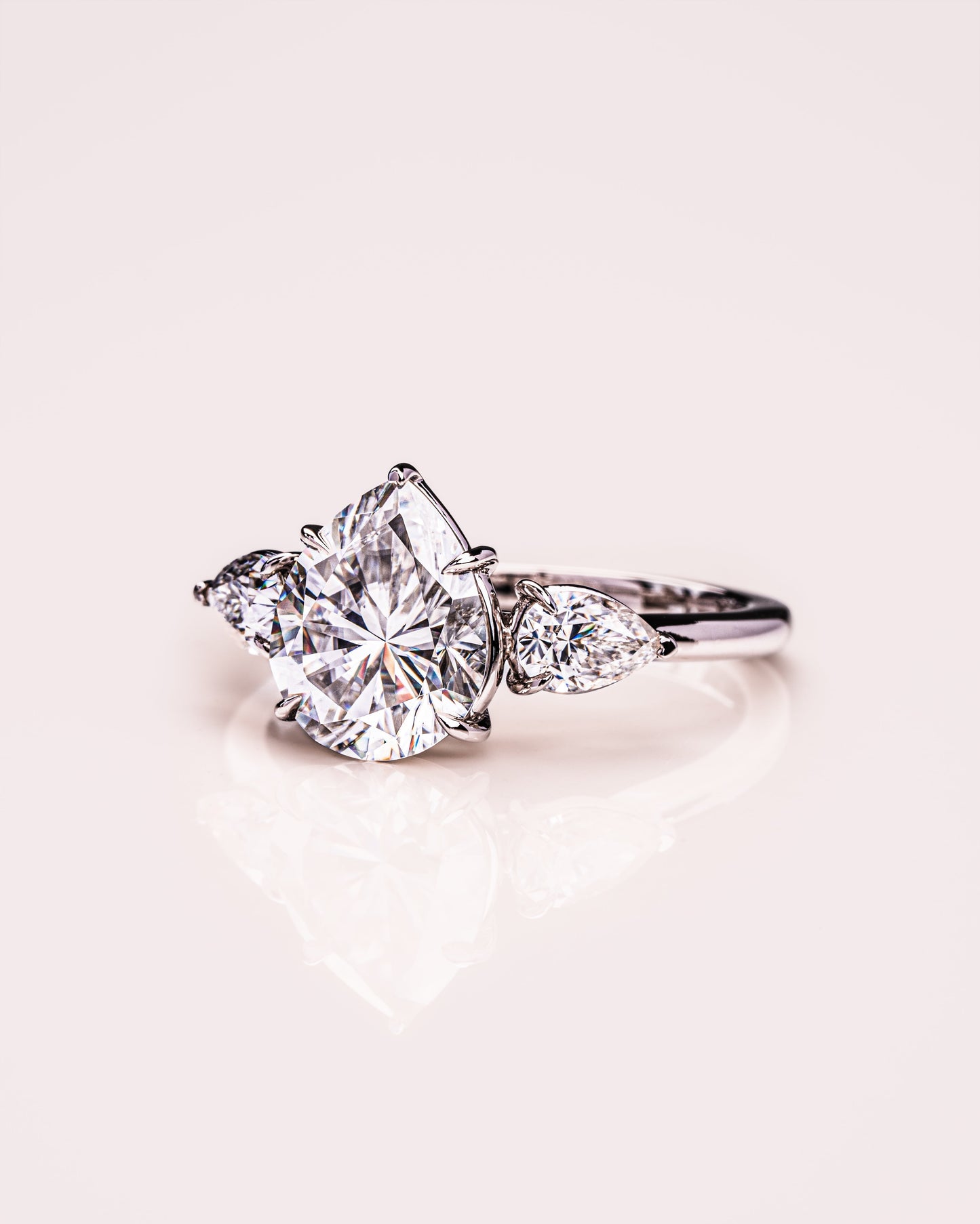 3.09 CT Pear Cut Three Stone Lab Grown Diamond Engagement Ring