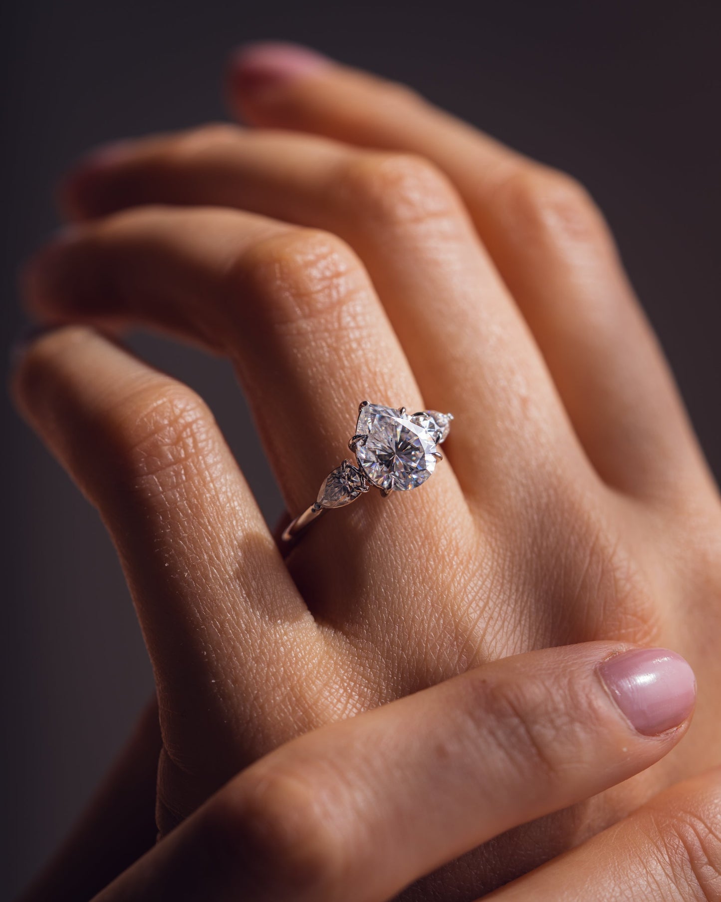 3.09 CT Pear Cut Three Stone Lab Grown Diamond Engagement Ring