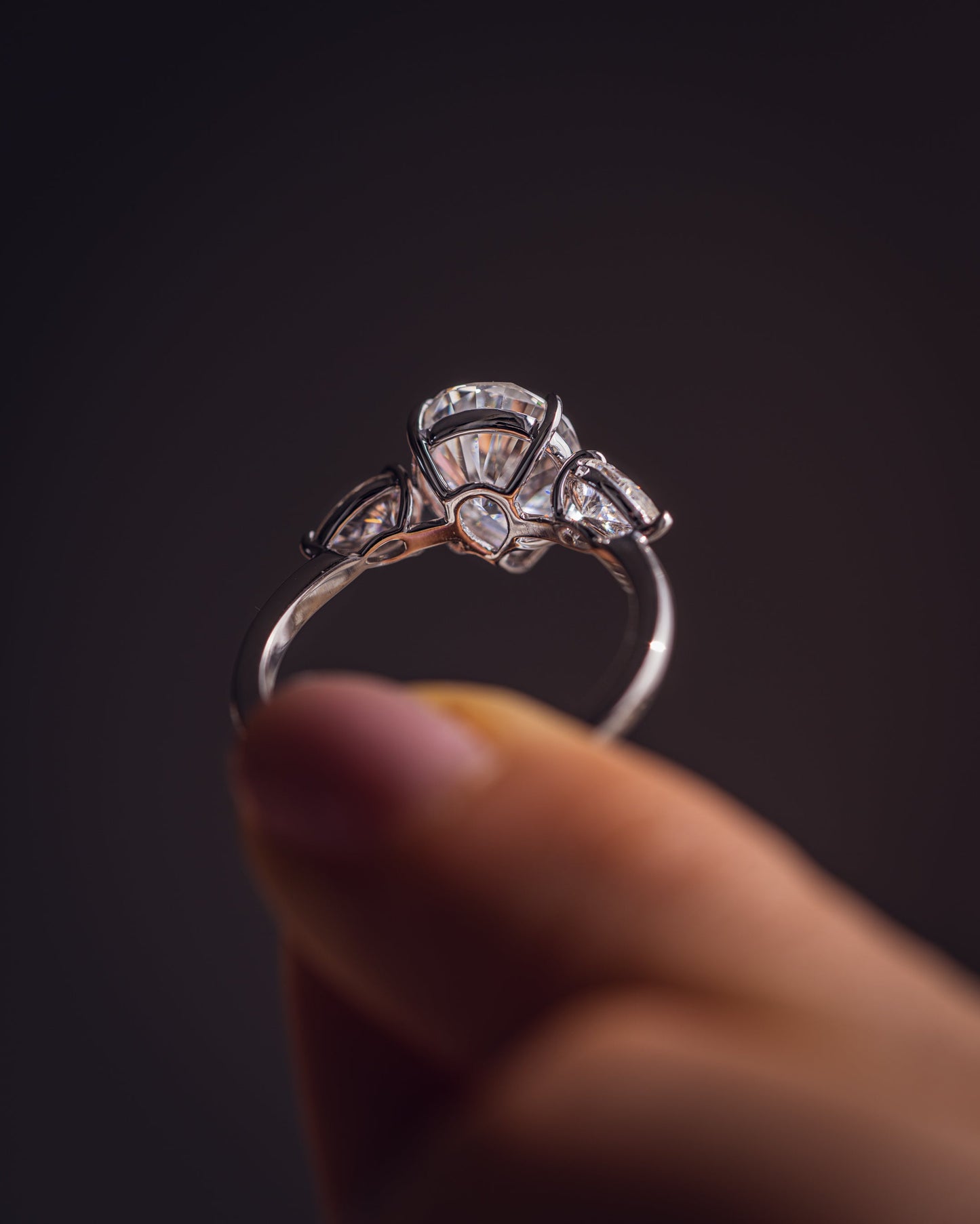 3.09 CT Pear Cut Three Stone Lab Grown Diamond Engagement Ring