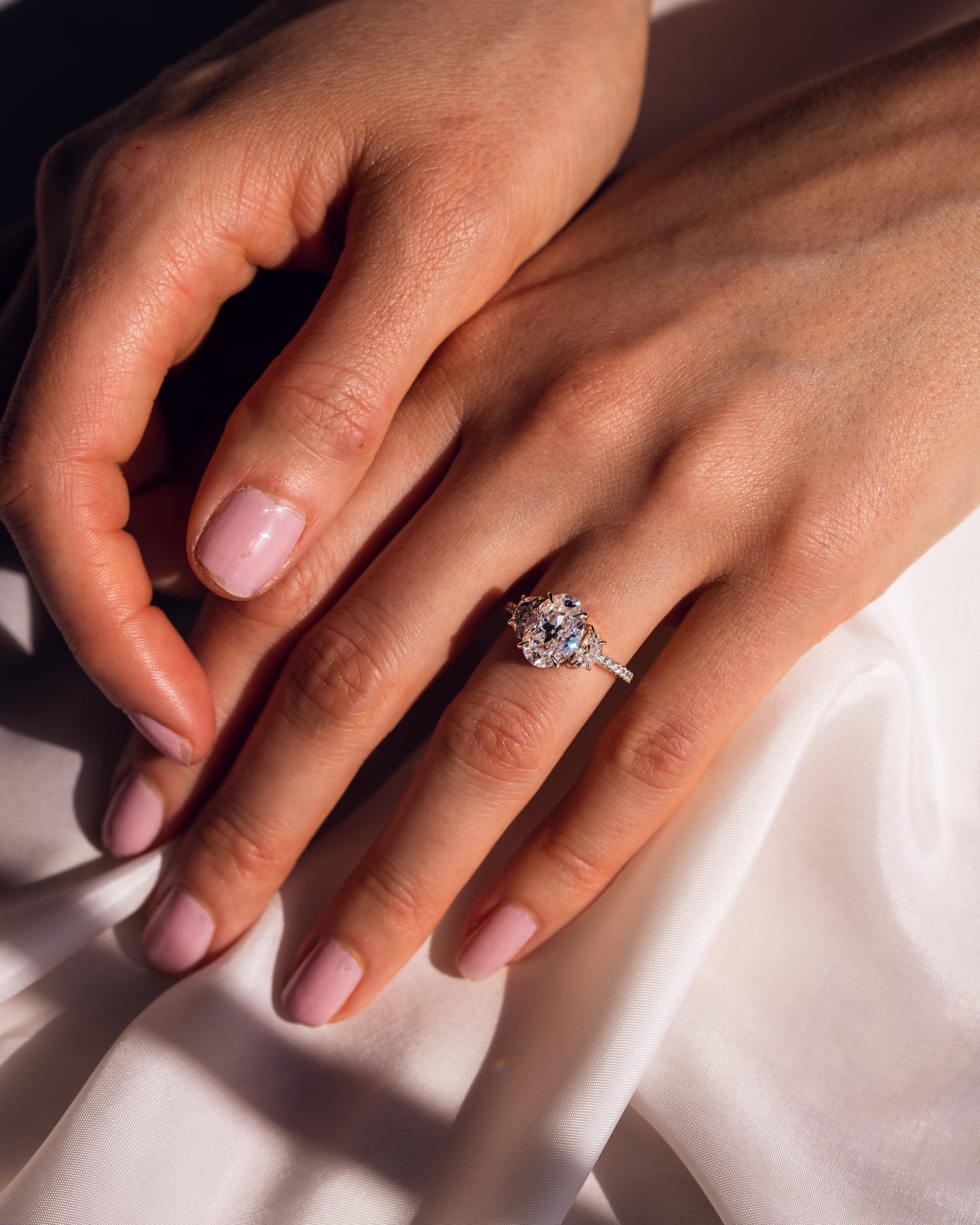 2.3 CT Oval Three Stone Pave Lab Grown Diamond Engagement Ring