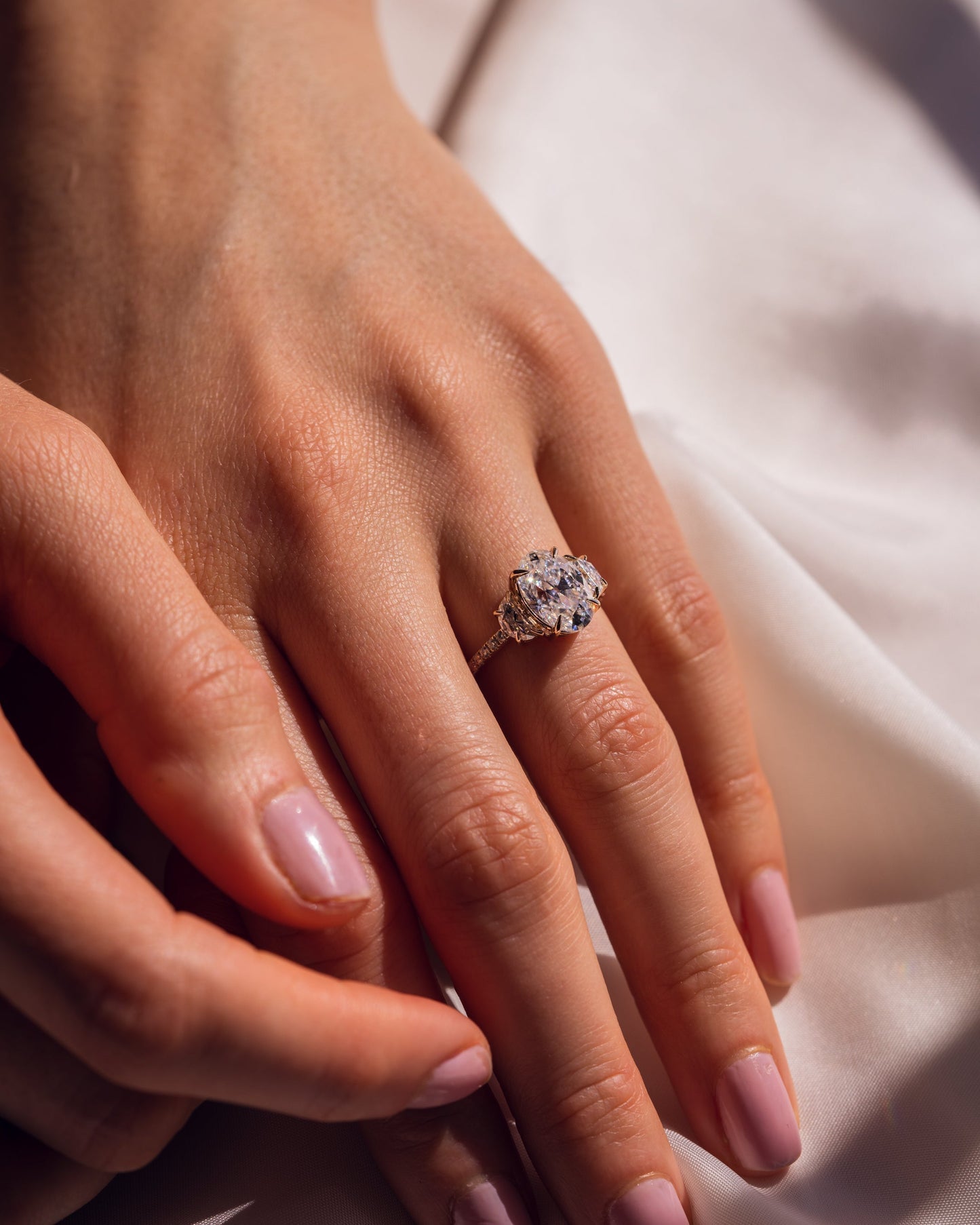 2.3 CT Oval Three Stone Pave Lab Grown Diamond Engagement Ring