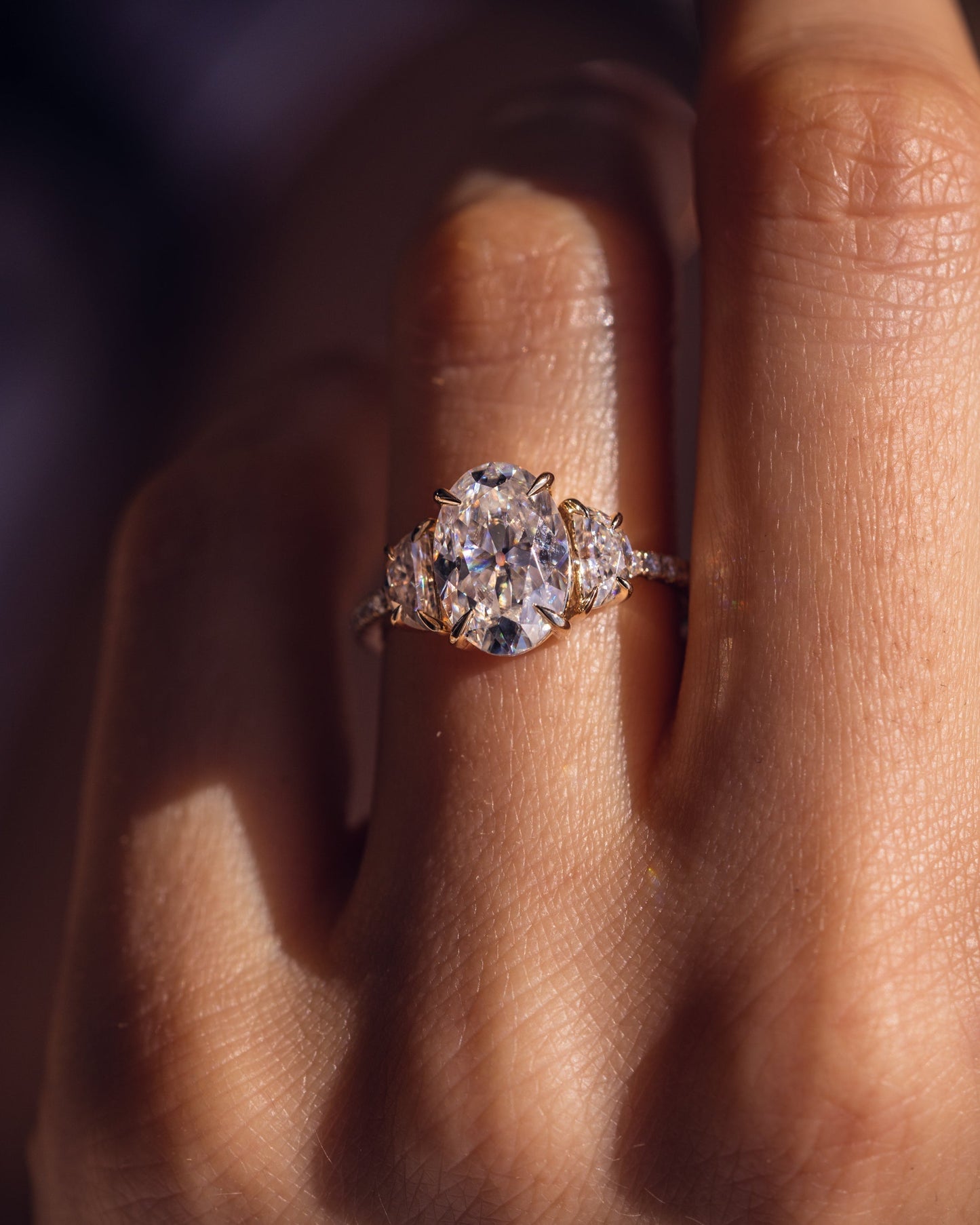 2.3 CT Oval Three Stone Pave Lab Grown Diamond Engagement Ring