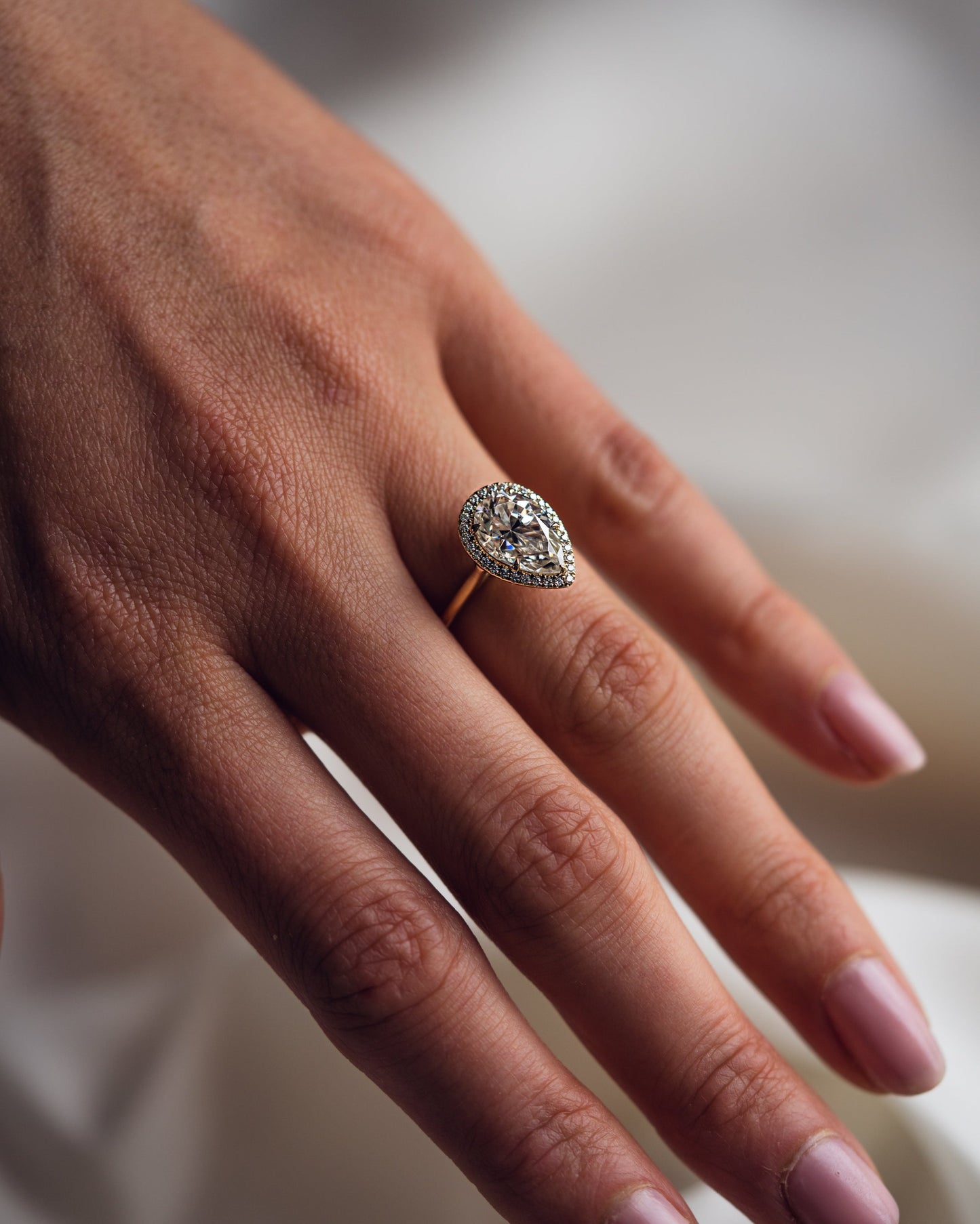 3.09 CT Pear Cut Halo Lab Grown Diamond Engagement Ring