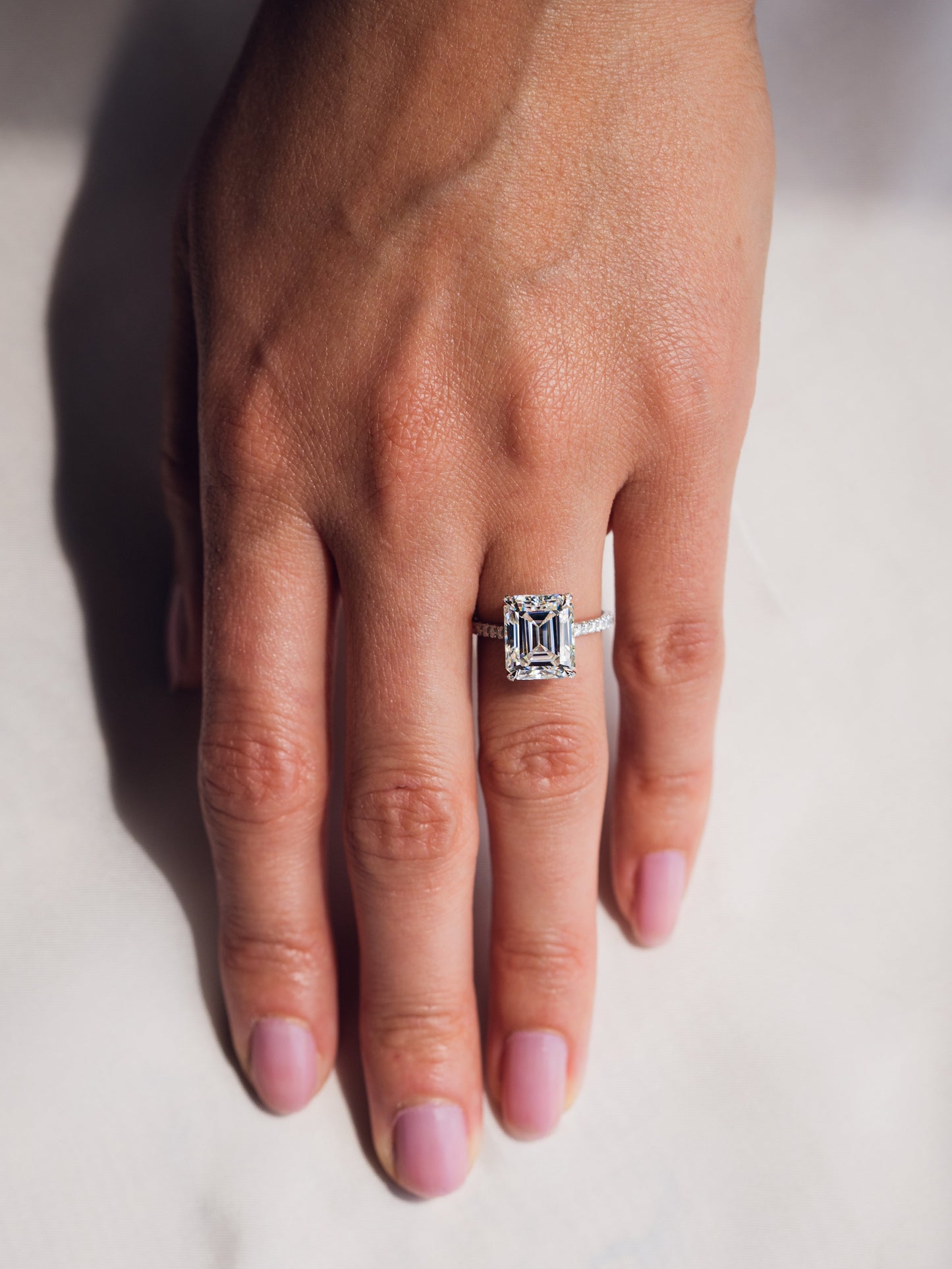 3.42 CT Emerald Cut Lab Grown Diamond Engagement Ring With Hidden Halo Setting