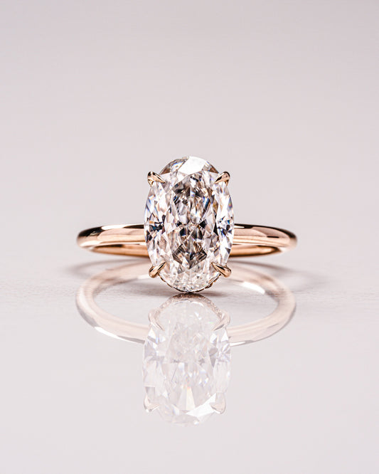4.0 CT Oval Cut Solitaire Lab Grown Diamond Engagement Ring With Hidden Halo Setting