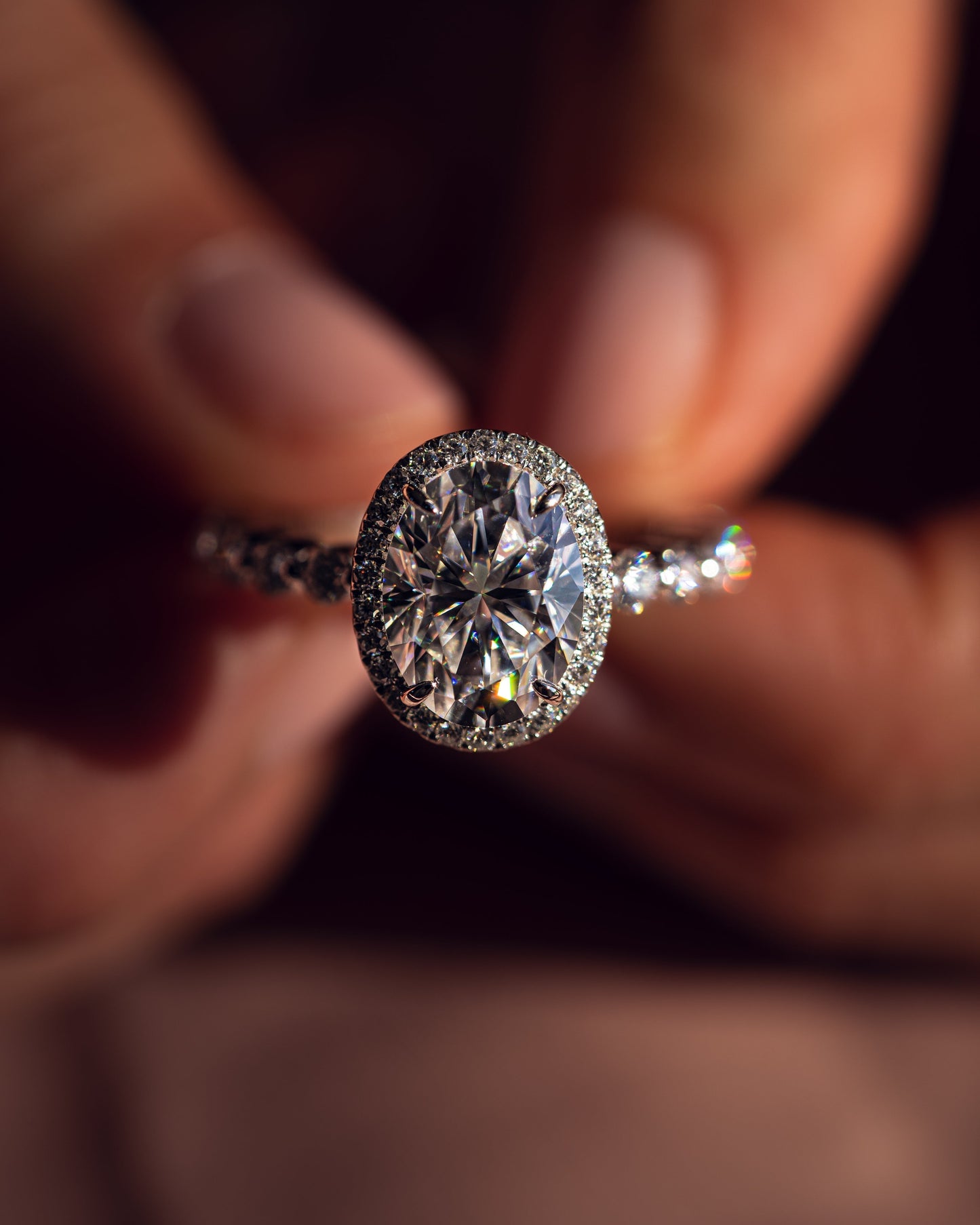 4.22 CT Oval Halo Pave Lab Grown Diamond Engagement Ring