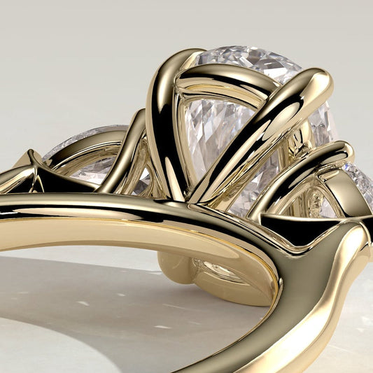 Elongated Cushion Three Stone Lab Grown Diamond Engagement Ring