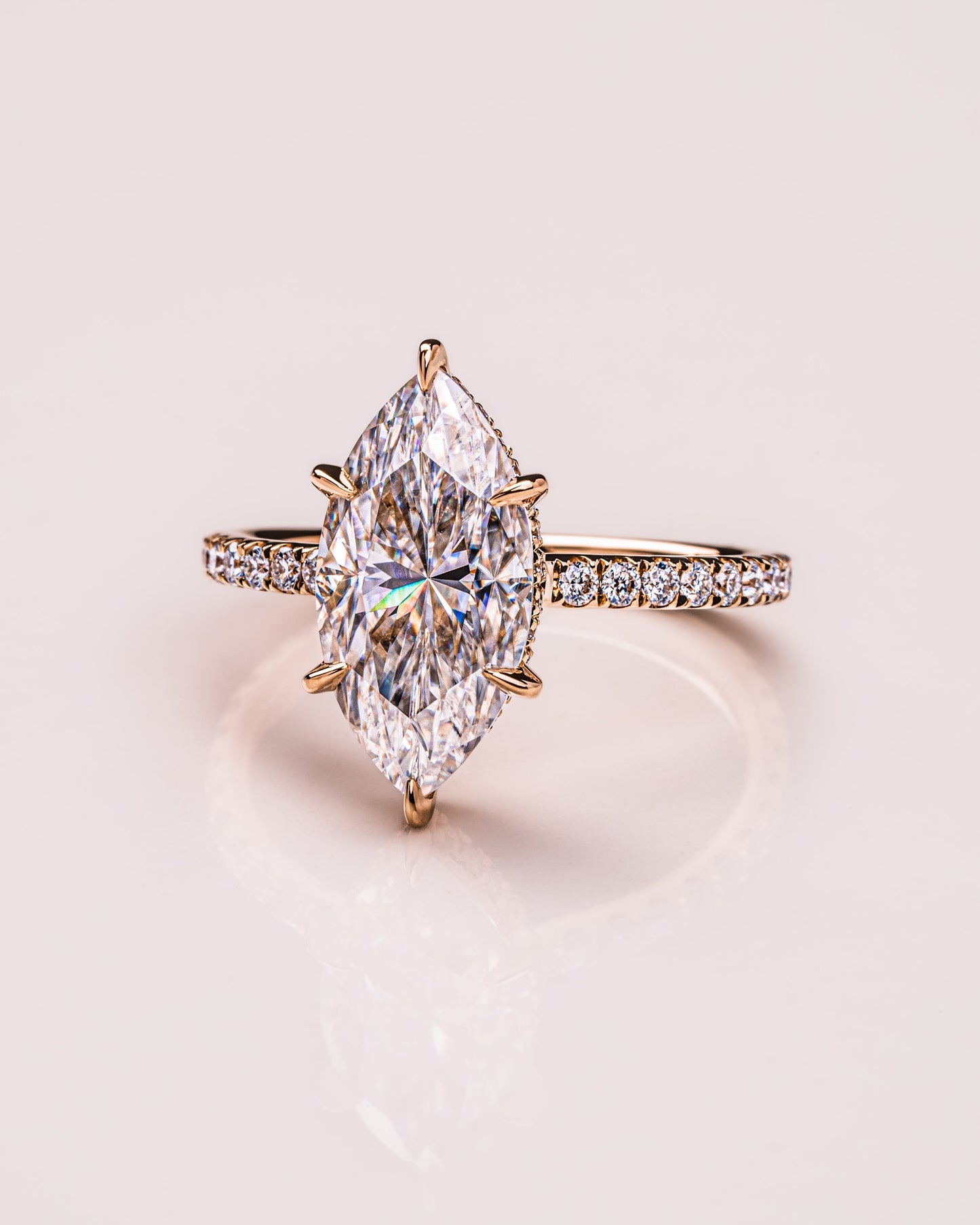 3.09 CT Marquise Cut Lab Grown Diamond Engagement Ring With Hidden Halo Setting