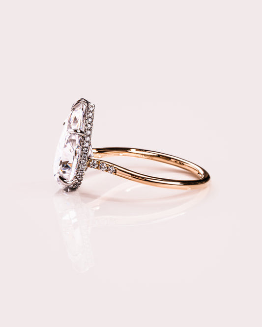 3.09 CT Pear Cut Lab Grown Diamond Engagement Ring With Hidden Halo Setting