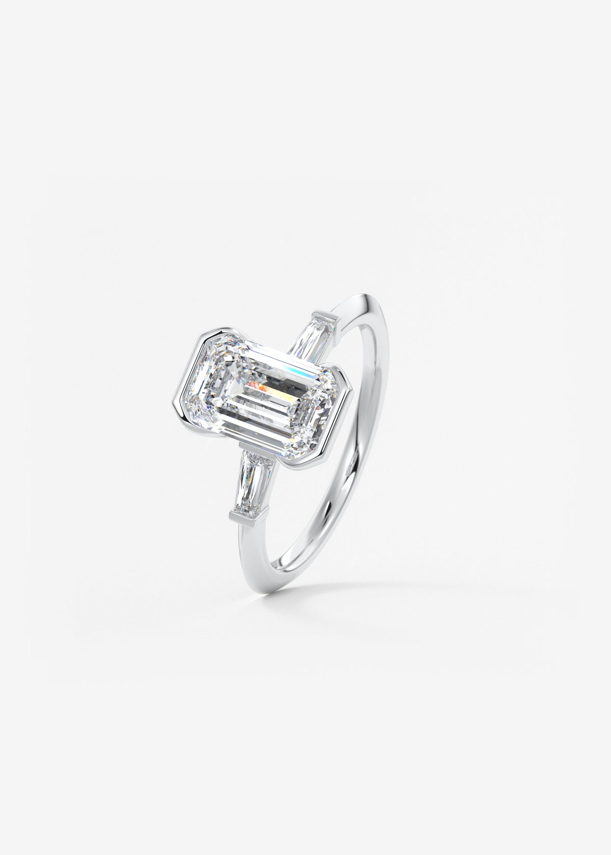 Emerald Three Stone Lab Grown Diamond Engagement Ring