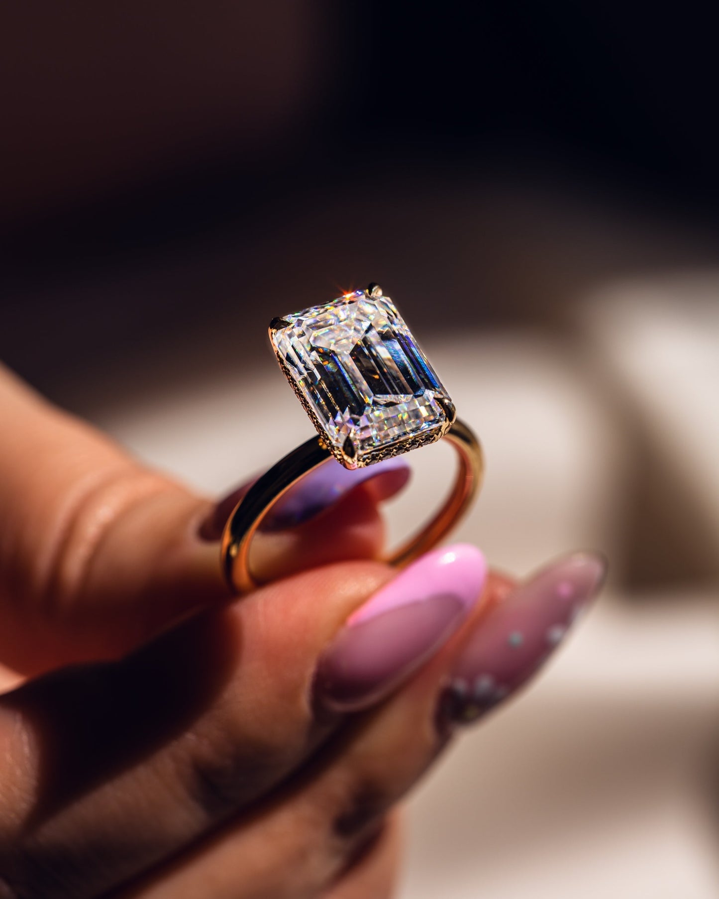 8.0 CT Emerald Cut Hidden Halo Lab Grown Diamond Engagement Ring