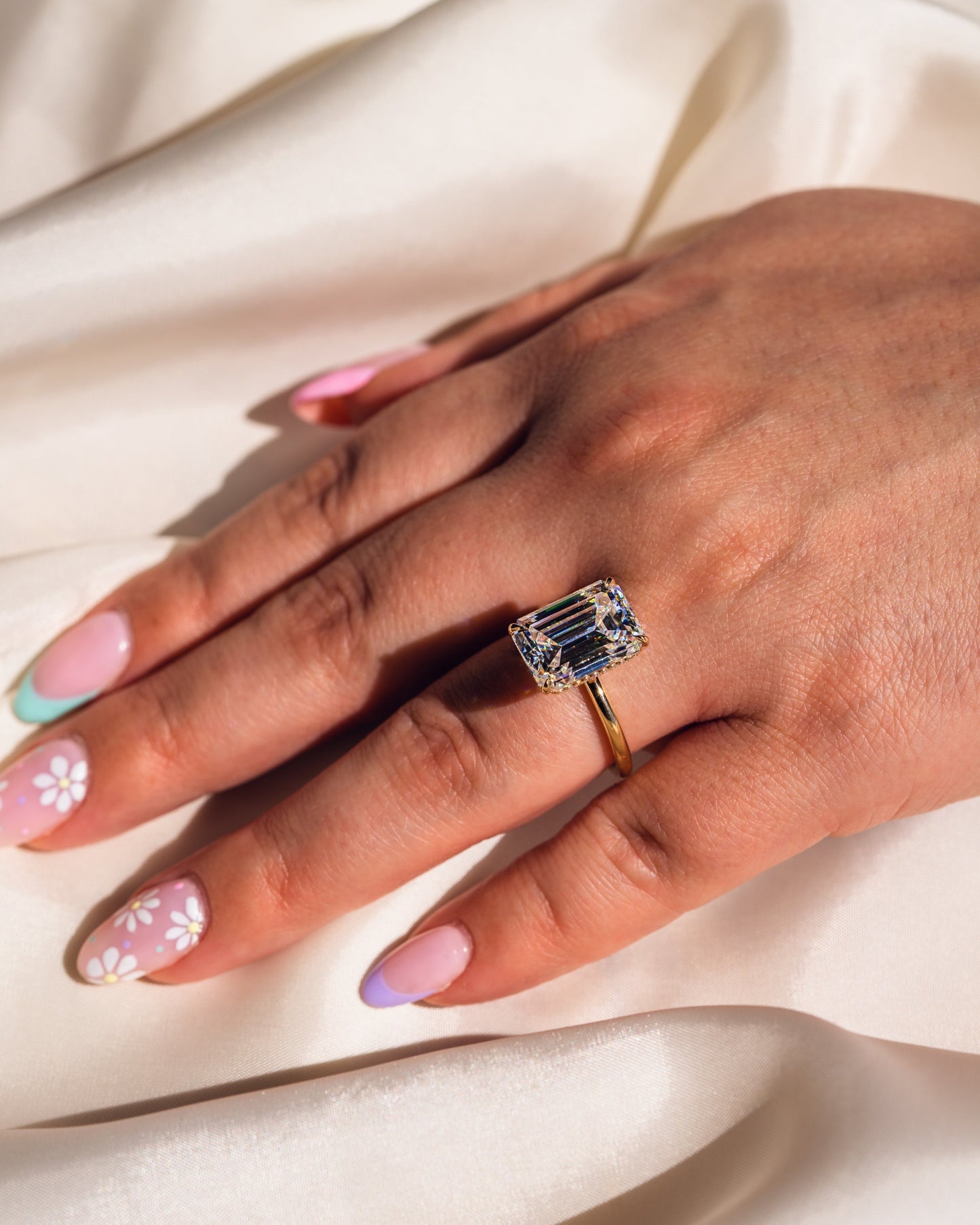 8.0 CT Emerald Cut Hidden Halo Lab Grown Diamond Engagement Ring