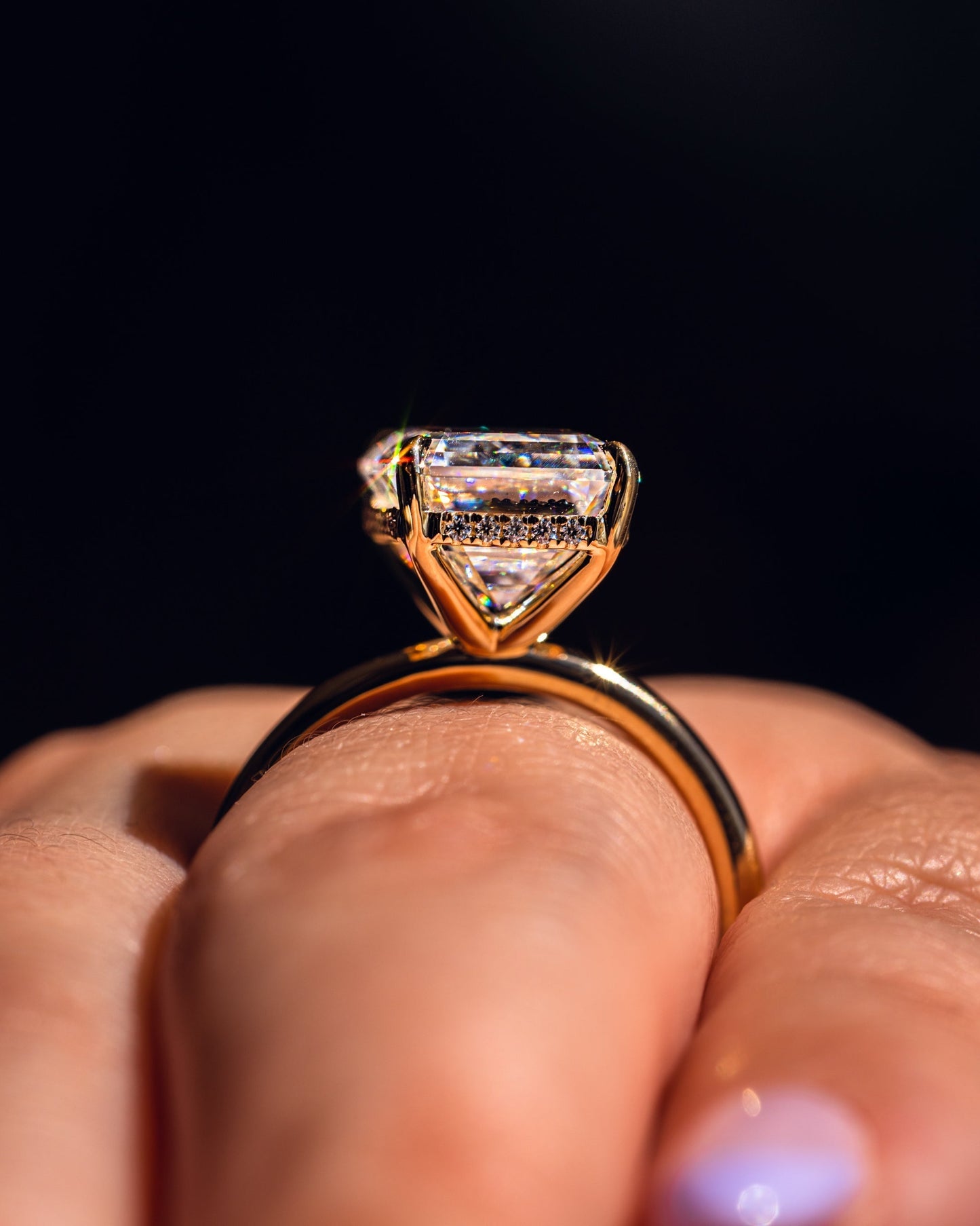 8.0 CT Emerald Cut Hidden Halo Lab Grown Diamond Engagement Ring