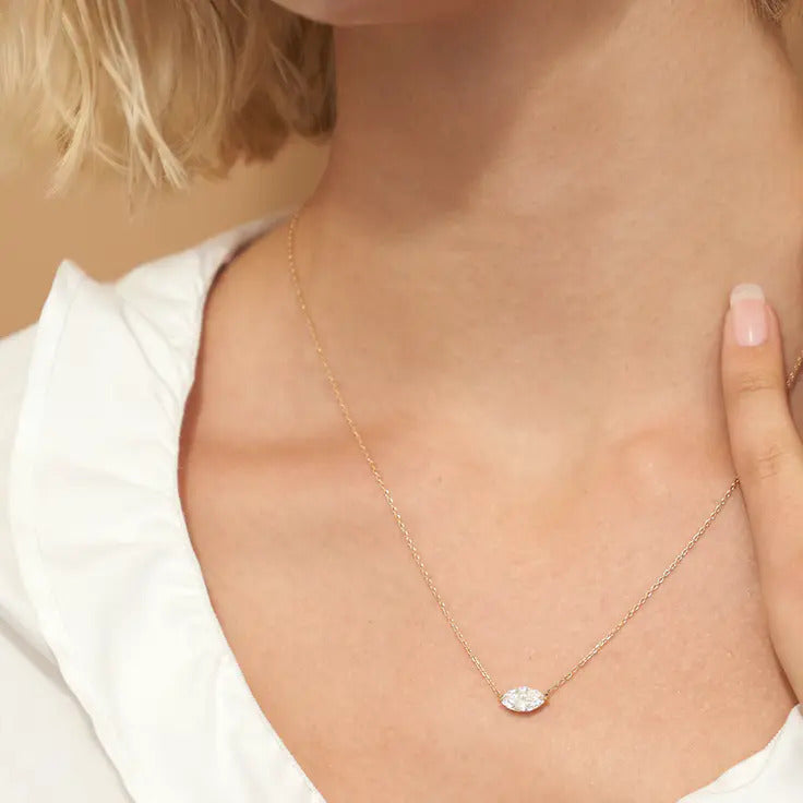 0.25-1.0ct Marquise Cut Solitaire Moissanite Diamond Necklace 3 0.25-1.0ct Marquise Cut Solitaire Moissanite Diamond Necklace 3
