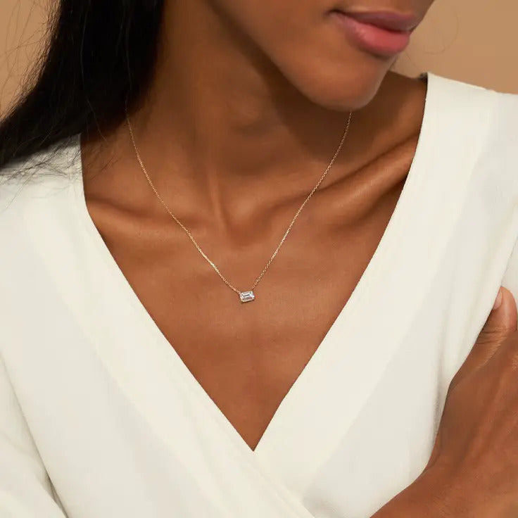 0.25-1.0ct Emerald-Cut Solitaire Moissanite Diamond Layering Necklace 2 0.25-1.0ct Emerald-Cut Solitaire Moissanite Diamond Layering Necklace 2