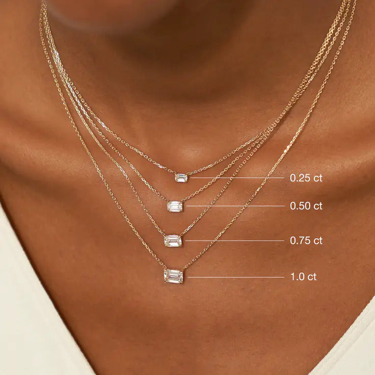 0.25-1.0ct Emerald-Cut Solitaire Moissanite Diamond Layering Necklace 1 0.25-1.0ct Emerald-Cut Solitaire Moissanite Diamond Layering Necklace 1