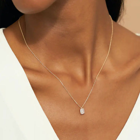 0.25-1.0ct Emerald-Cut Solitaire Moissanite Diamond Layering Necklace 2 0.25-1.0ct Emerald-Cut Solitaire Moissanite Diamond Layering Necklace 2