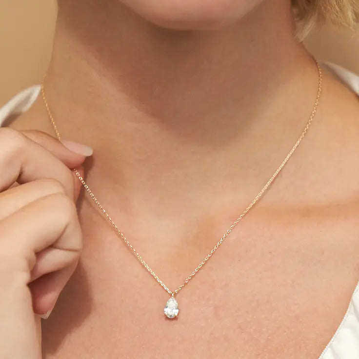 0.25-1.0ct Pear Cut Solitaire Moissanite Diamond Layering Necklace 2 0.25-1.0ct Pear Cut Solitaire Moissanite Diamond Layering Necklace 2