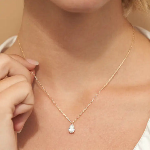 0.25-1.0ct Pear Cut Solitaire Moissanite Diamond Layering Necklace 2 0.25-1.0ct Pear Cut Solitaire Moissanite Diamond Layering Necklace 2