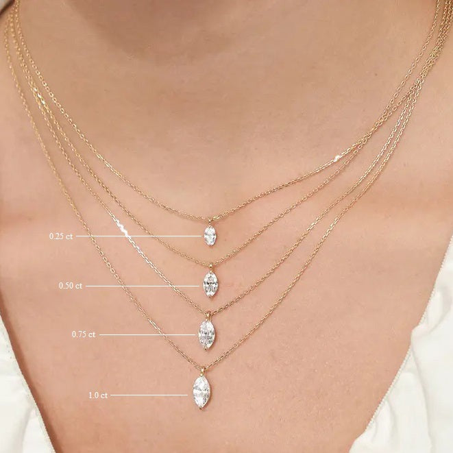 0.25-1.0ct Marquise Cut Solitaire Moissanite Diamond Layering Necklace 1 0.25-1.0ct Marquise Cut Solitaire Moissanite Diamond Layering Necklace 1