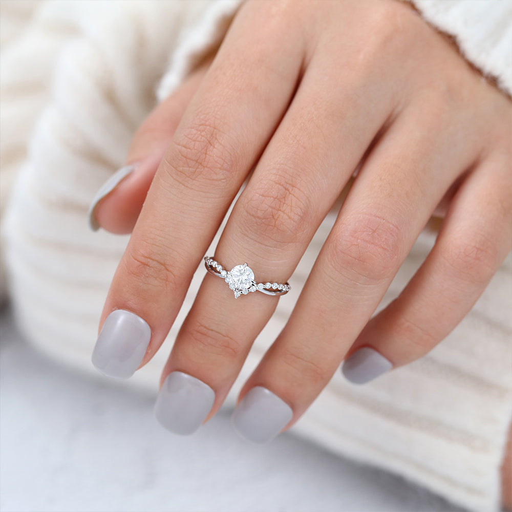 Round Pave Split Shank Lab-Grown Diamond Engagement Ring