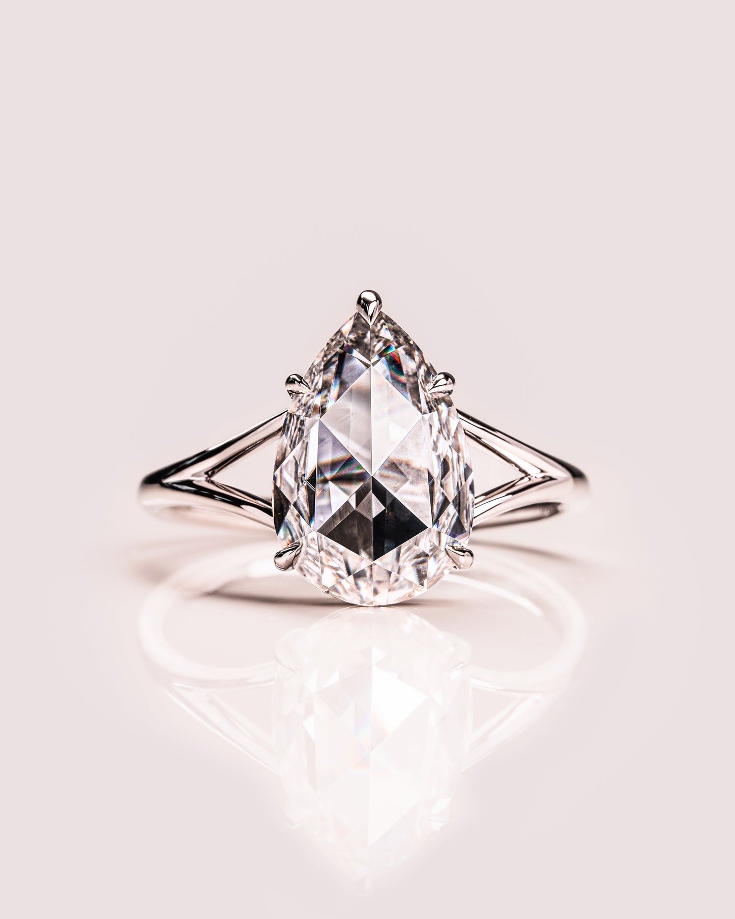 3.09 CT Pear Cut Lab Grown Diamond Solitaire Engagement Ring With Split Shank Setting