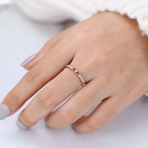 0.15 CT Round Shaped Moissanite Vintage Wedding Band 5 0.15 CT Round Shaped Moissanite Vintage Wedding Band 5