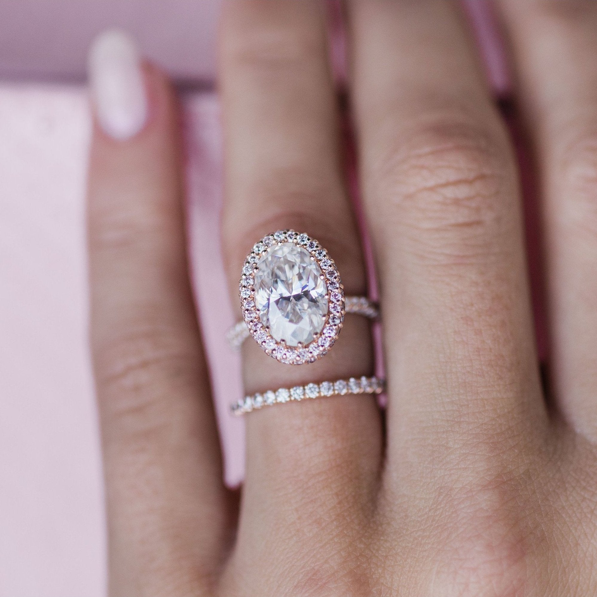 3.90 CT Oval Halo & Pave Moissanite Engagement Ring 9 3.90 CT Oval Halo & Pave Moissanite Engagement Ring 9