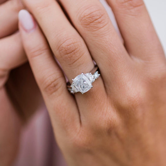 Elongated Cushion Three Stone Lab Grown Diamond Engagement Ring