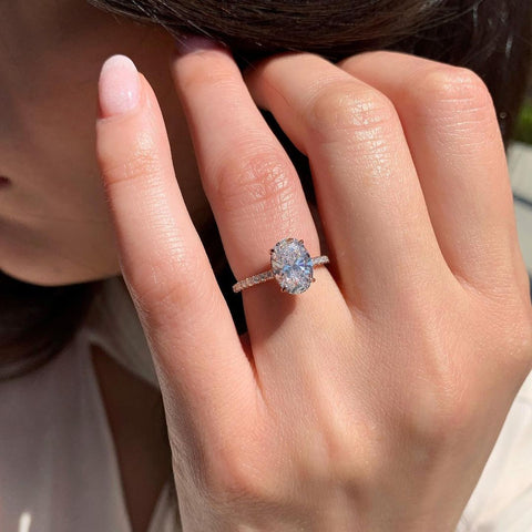 1.33 CT Oval Hidden Halo & Pave Setting Moissanite Engagement Ring 6 1.33 CT Oval Hidden Halo & Pave Setting Moissanite Engagement Ring 6