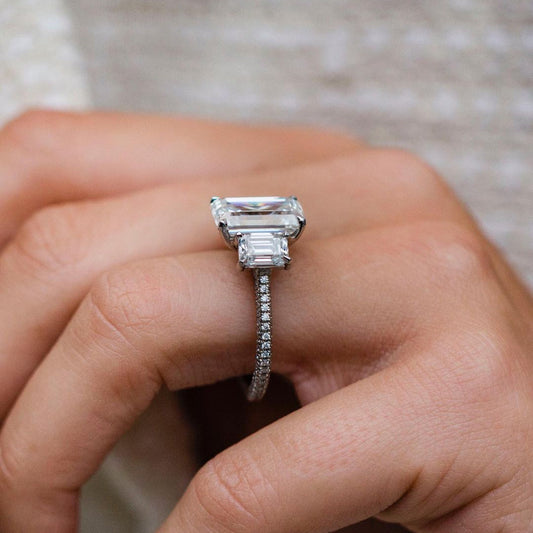 Emerald Three Stone Lab Grown Diamond Engagement Ring