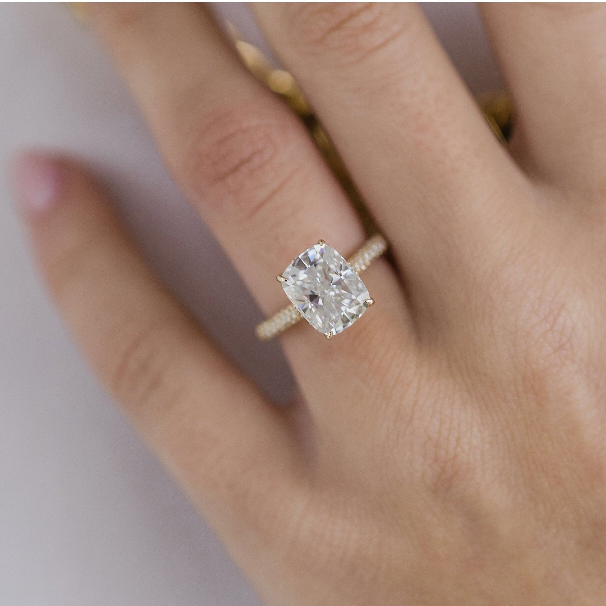3.20 CT Elongated Cushion Solitaire Hidden Halo Moissanite Engagement Ring 1 3.20 CT Elongated Cushion Solitaire Hidden Halo Moissanite Engagement Ring 1