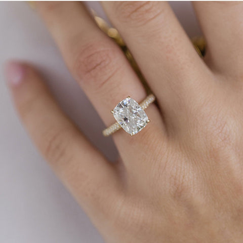 3.20 CT Elongated Cushion Solitaire Hidden Halo Moissanite Engagement Ring 1 3.20 CT Elongated Cushion Solitaire Hidden Halo Moissanite Engagement Ring 1