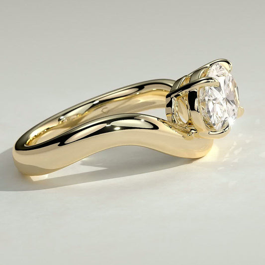 Oval Solitaire Wave Band Lab Grown Diamond Engagement Ring