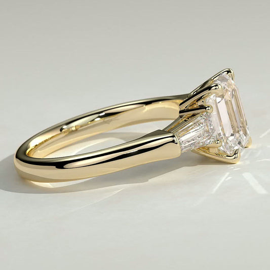 Emerald Three Stone Lab Grown Diamond Engagement Ring