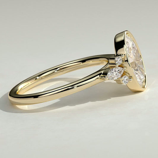 Oval Cluster Bezel Lab Grown Diamond Engagement Ring