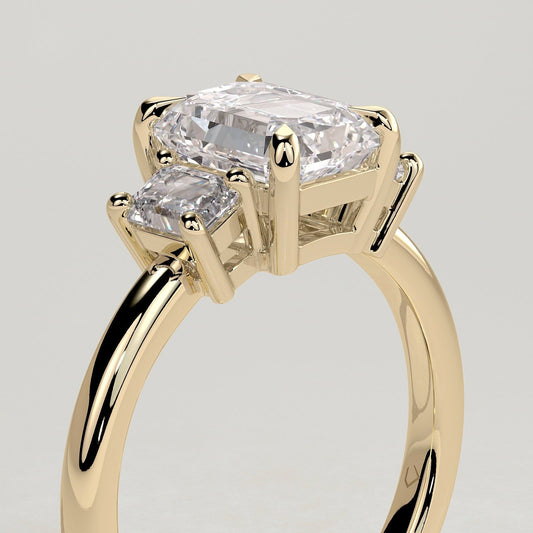 Emerald Three Stone Lab Grown Diamond Engagement Ring