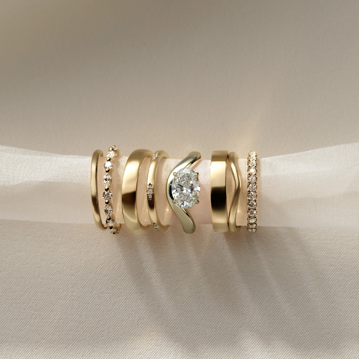 Oval Solitaire Wave Band Lab Grown Diamond Engagement Ring